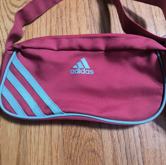 Adidas small mini shoulder bag, 9.5x5x3", pinkish red and aqua/blue color - Picture 2 of 15